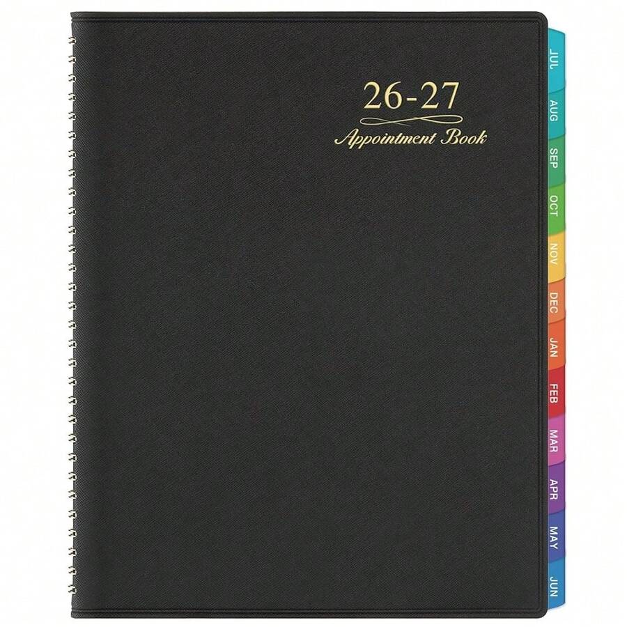 Appointment Book/Planner 2026-2027 - Weekly Appointment Book 2026-2027, July 2026 - June 2027, Daily/Hourly Planner With Tabs, 15 Minutes, 8.26\ X 11.4\, Wirebound - Black - Đen - Xem 1