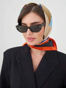 Elegant Women's Printed Satin Scarf 90x90 Large For Hair - L26/laranja - Xem 2