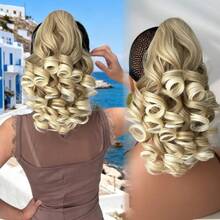 14英寸深波浪耐热合成爪形马尾假发，有黑色、棕色、渐变棕色、灰色可选，适合女性在圣诞节、万圣节、音乐节、派对和日常佩戴。 - 拼色 - 查看 29