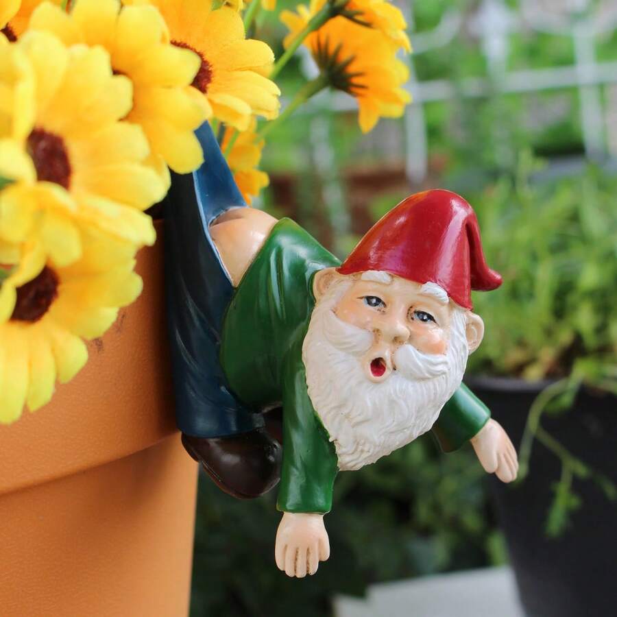 1 peça Engraçado Gancho para Vaso de Plantas, Estátua de Anão Pendurada para Jardim Externo, Decoração para Varanda, Gramado e Pátio, Decoração para Casa, Escritório e Jardim, Acessório para Jardim de Fadas, Ornamento para Pendurar na Borda do Vaso, Decoração de Páscoa e Dia dos Namorados
