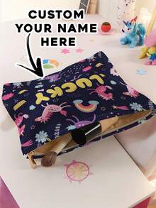 1pc Customized Name Cartoon Dinosaur Pattern Corduroy Toiletry Bag, Perfect For Organizing Toiletries On The Go, Can Be Customized According To Your Unique Design, Very Suitable For Children, Print Your Own Name Or Print Your Sister's And Classmates' Names As A Gift For Them - Multicolor - View 10