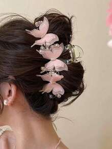 1Pc/Super Fairy Transparent White Smart Butterfly Tassel Clip Female Forest Hairpin Photo Hair Accessories Headdress Bride - 粉色 - 查看 8