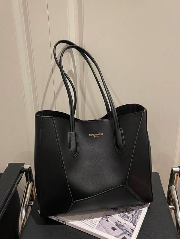 حقيبة كتف نسائية كبيرة السعة مبطنة باللون الأسود، ذات إغلاق مغناطيسي، بطراز كاجوال للشارع، مناسبة للتصوير والتنقل اليومي