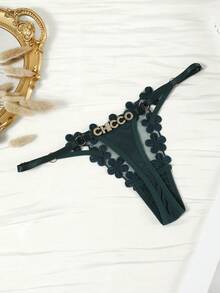 个性化水晶字母蕾丝丁字裤，定制名字女士比基尼内裤，T字后背三角内裤，送给女友或妻子的完美礼物，适合情人节、圣诞节、万圣节、感恩节、生日或周年纪念日 - 綠色 - 查看 11