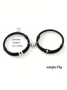 ZIRUISP 2pcs/Set Couple Magnetic Matching Bracelet, Cross & Heart Pendant Adjustable Handmade Woven Bracelet, Long Distance Commitment Fashion Jewelry, Valentine's Day Anniversary Gift For Boyfriend Girlfriend - Heart-shaped Magnetic Cross Bracelet - View 6