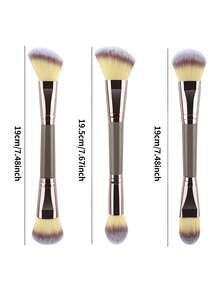 3 套双头多功能化妆刷，包括修容刷、双头木柄刷、高光刷、腮红刷、轮廓修复刷、粉底刷、散粉刷，是一款集化妆刷、美容工具于一体的套装，适用于混合液体、粉末和膏状产品。 - 彩色 - 查看 3