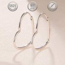 1 Pair Minimalist Elegant 925 Sterling Silver Hollow Heart Earrings For Women, Suitable For Daily, Party, Holiday, Date, Gift - Silver - View 2
