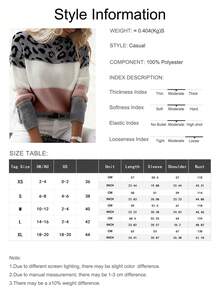 Women's Oversized Cute Colorblock Leopard Print Sweater, Casual Comfortable Ribbed Knit Crew Neck Long Sleeve Pullover Top - Multicolor - View 6
