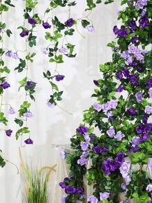 2 dây hoa hồng tím nhân tạo, vòng hoa lụa treo trang trí, thích hợp trang trí nhà cửa, sân vườn, tường, phòng, cổng cưới, phông nền tiệc sinh nhật, bàn tiệc, lều, gương, vòng hoa mùa xuân. - Màu tím - Xem 9