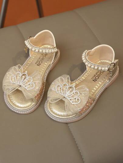 1 Pair New Fashion Glitter Princess Flat Sandals For Girls, Non-Slip Durable Soft Comfortable Outdoor Casual Party Wear
