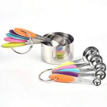 10pcs Stainless Steel Measuring Cups And Spoons Set, Cooking And Baking Kitchen Utensils, Includes 5 Cups And 5 Spoons With Non-Slip Silicone Handles And Markings, Suitable For Measuring Dry And Liquid Ingredients, Baking Tools Set, Kitchen Accessories, Kitchen Tools - Multicolor - View 1