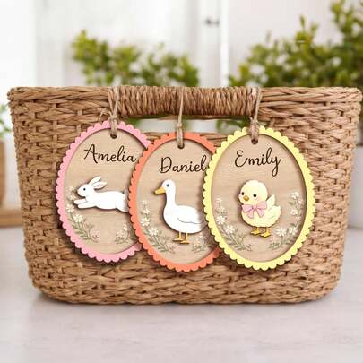 Personalized Easter Basket Tags, Rabbit, Goose, Chick Name Tags, Customized Easter Basket Decor, Children's Easter Gift