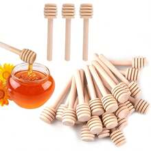 HUOMAQFAN 24Pcs Wooden Honey Dipper Sticks Honeycomb Design 4.1 Inch Mini Honey Stirrer For Honey Jar Dispense Drizzle Party Decor - Natural Wood Color - View 4