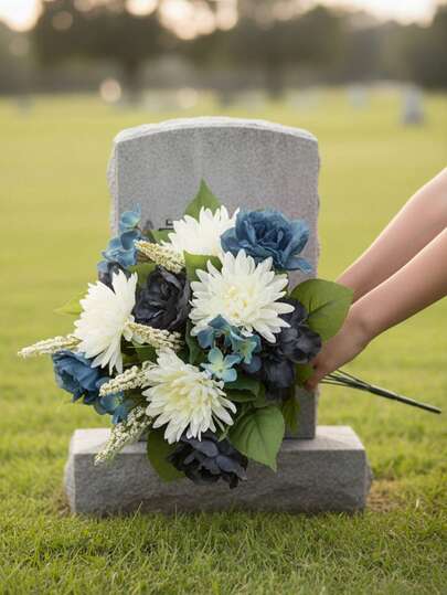 1pc Artificial 13-Stem Chrysanthemum Peony Eucalyptus Bouquet, Realistic Wheat Ear Mint Leaf Mountain Flower Arrangement PE And Polyester Fiber Material, Available In White, Blue, And Black Perfect For Easter, Valentine's Day, Mother's Day, Outdoor Gatherings, Holidays, Birthdays, Weddings, And Parties Decorates Courtyards, Entrances, Dining Rooms, Living Rooms, Bedrooms, Gardens, And Spring/Summer Home Interiors