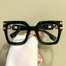 Apaircircle Square Glasses - Sleek Black PC Frame With Golden-Tone Metal Hinges, Minimalist Unisex Eyewear For Women & Men, Lightweight Durable Fashion Accessories, Stylish Frames, Modern Design, Sturdy Construction,  Frames, Modern Professionals, Professional Accessories, Chic Design, Highquality Hinges, Designer Frames, Office Wear - 粉色 - 查看 3