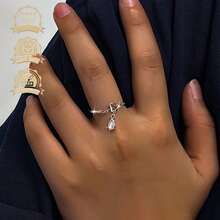 1枚小众高端925纯银合成锆石几何水滴流苏开口戒指，适合度假、派对、婚礼等场合。 - 銀色 - 查看 2