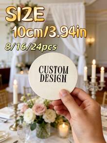 8/16/24Pcs Customized Printed Paper Cup Coasters, Personalized Text Paper Cup Pads, Custom Pattern Disposable Coasters For Birthday Party, Wedding Reception, Bridal Shower, Anniversary, Bulk Personalized Wedding Cup Pads Party Supplies - Multicolor - View 3