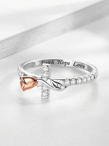 925 Sterling Silver Rose Flower Cross Inlaid Diamond Women's Wedding Ring, Fashionable Luxury, Suitable For Year-Round Wear, Daily Outfit Accessory, Birthday Gift Jewelry - White - View 2