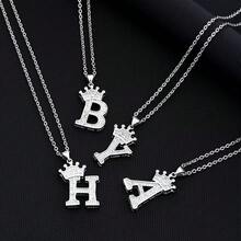 1pc Unisex Fashion Crown & Letter Pendant Stainless Steel Necklace - Silver - View 1
