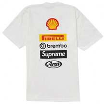 Supreme Ducati Logo Tee | Unisex Motorsports Graphic T-Shirt | Multi-Logo Racing Team Sponsor Print Short Sleeve Cotton Tee | Professional Rider Aesthetic Urban Streetwear Casual Top In Red, Black And White - 白色 - 查看 1