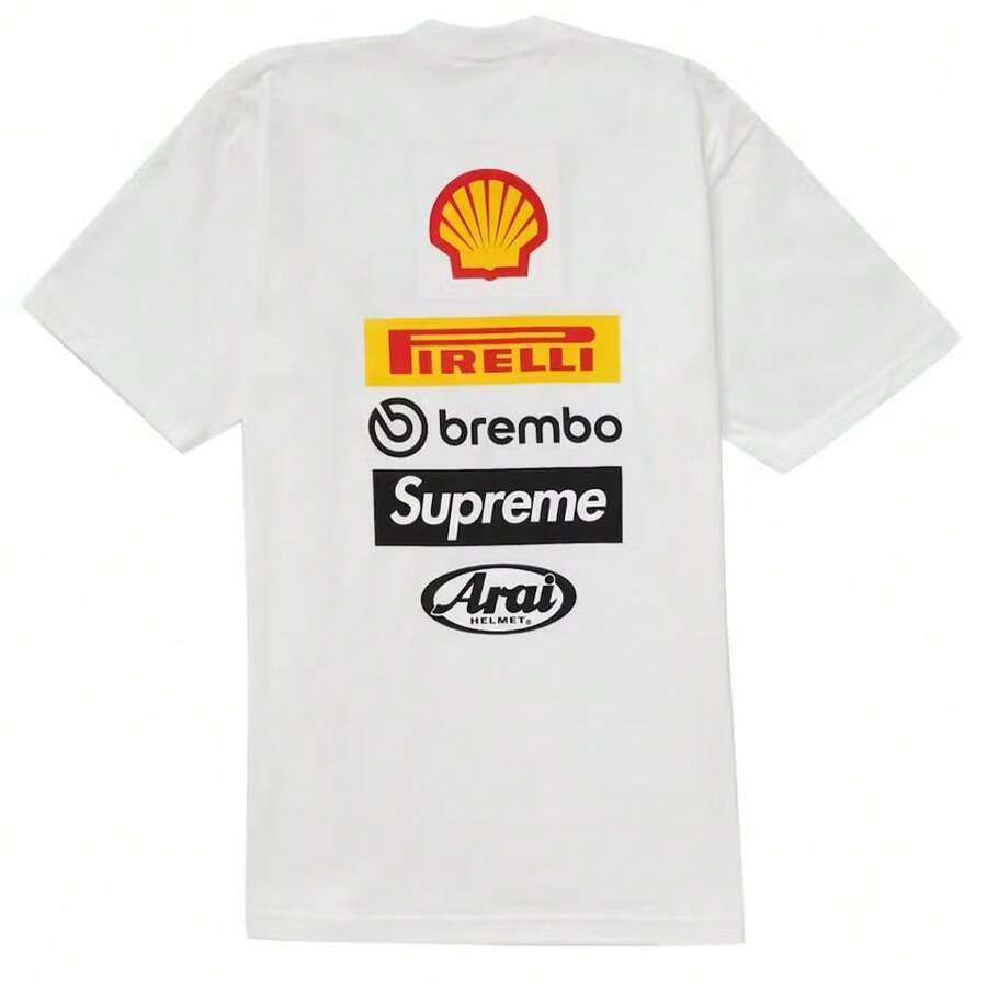 Supreme Ducati Logo Tee | Unisex Motorsports Graphic T-Shirt | Multi-Logo Racing Team Sponsor Print Short Sleeve Cotton Tee | Professional Rider Aesthetic Urban Streetwear Casual Top In Red, Black And White - 白色 - 查看 1