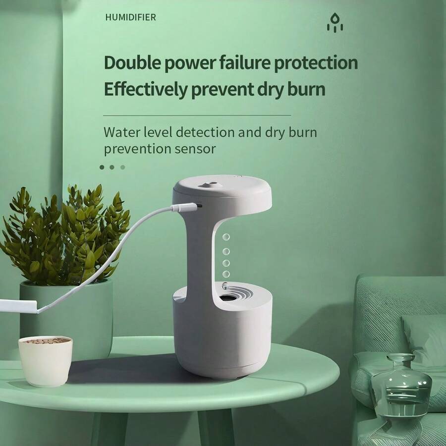 Humidificador de gota de agua por gravedad de 800ml con pantalla LED, humidificador de niebla fría de escritorio para oficina y dormitorio
