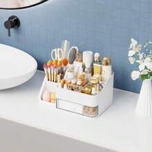 Organizador de  blanco para cambiador organizador grande de plástico con soporte para cambiador recámara recámara y baño con cajones para loción productos de belleza para-0002 - Blanco - Ver 4