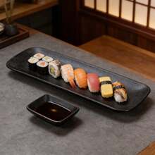 Premium Versatile Matte Black Carbon Fiber Texture Platter/Tray, Scratch-Resistant, Durable, Easy To Clean, Dishwasher , Suitable For Sushi, BBQ, Desserts, Food Presentation & Home/Restaurant Use - Black - View 7