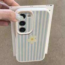 1pc TPU Material Fresh Blue Striped Floral Pattern Fashionable Phone Case Suitable Compatible With Samsung/A05s/A12/A13/A14/4G/A15/A21s/A23/A25/A32/5G/A34/A35/A50s/A51/A52/A53/A54/A55/A71/A72/A73/S10/S20FE/S20Ultra/S21Ultra/S22/S22Plus/S23/S24, 10C/12C/Note10/11/12/13/ProPlus/Note8/9Pro, Full Protective Soft Shell Phone Cover - White - View 4