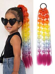 Kid's Yaki Straight Bubble Ponytail Extensions - 1pc, 24" Lightweight, Ombre Synthetic Ponytails For Rave, Festival, All Ages - Multicolor - View 15