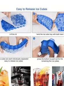 1pc 37-Cavity Silicone Honeycomb Ice Cube Tray With Lid, Quick Ice Making, Easy Release, Home Ice Mold - Multicolor - View 8