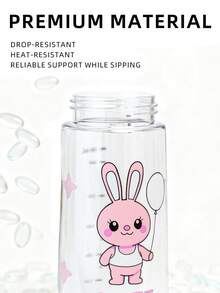 1個 470ML/560ML 可愛卡通吸管兒童杯，簡約學生水壺，可鎖定防漏耐用附手柄，適合日常使用 - 萌兔粉色 - 查看 3