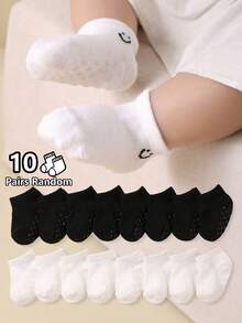 10 Pairs Baby Socks, Suitable For 0-3 Years Old - Anti-Slip Pattern Socks, Ideal Summer Ankle Socks, Suitable For Newborns And Toddlers - Black and White - View 8