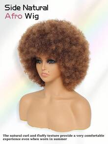 Afro Wig 14Inch Afro Wigs For Women 70s Mixed Brown Afro Kinky Curly Wig Bouncy Huge Fluffy Puff Wigs Synthetic Hair For Cosplay Daily And Party - 混合棕色 - 查看 4