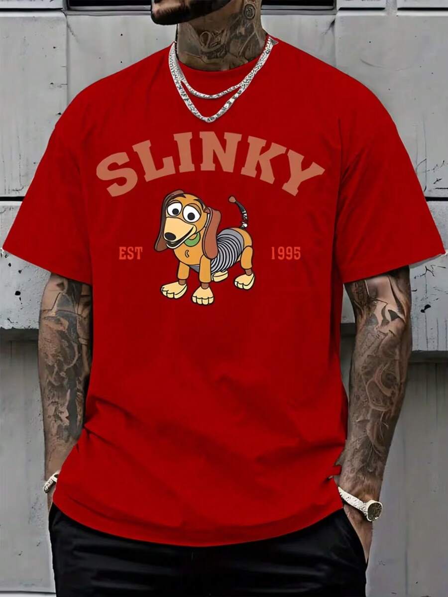 [Authorized By Disney] New Disney Men's T-Shirts, Toy Story Prints, T-Shirts With Round Neck For Leisure And Comfort, Suitable For Sports And Daily Wear, Excellent For Gifts And Necessary For Parties. - Red - View 1