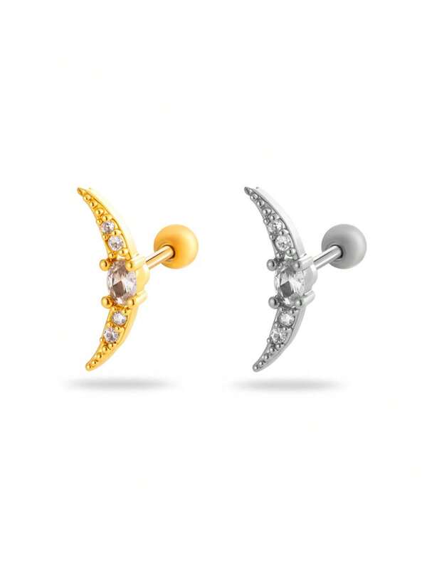 Toppiercing 1件装多功能微镶嵌锆石新月形不锈钢耳骨穿孔耳环