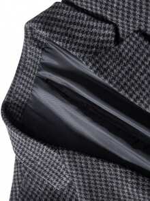 男士休闲千鸟格西装外套，修身剪裁，商务休闲时尚单排扣西装夹克，经典港式复古西装大衣，适合婚礼、宴会、度假、日常办公及商务活动等场合。 - 深灰色 - 查看 5