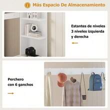 Cama alta full, Cama alta full con escritorio y luces LED, Estación de carga y estantes de almacenamiento, Base de cama de metal resistente con protección y escalera, No necesita somier, ahorra espacio - Blanco - Ver 8