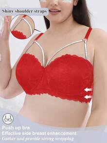 Women Lace Underwire Push Up Bra - Enhancing Lift Side Support, Sexy & Comfortable - Red - View 4
