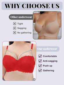 Women Lace Underwire Push Up Bra - Enhancing Lift Side Support, Sexy & Comfortable - Red - View 5