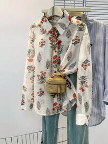 Áo sơ mi nữ mỏng nhẹ in họa tiết hoa lá khắp thân áo, thích hợp cho mùa xuân/hè. - Nhiều màu - Xem 6