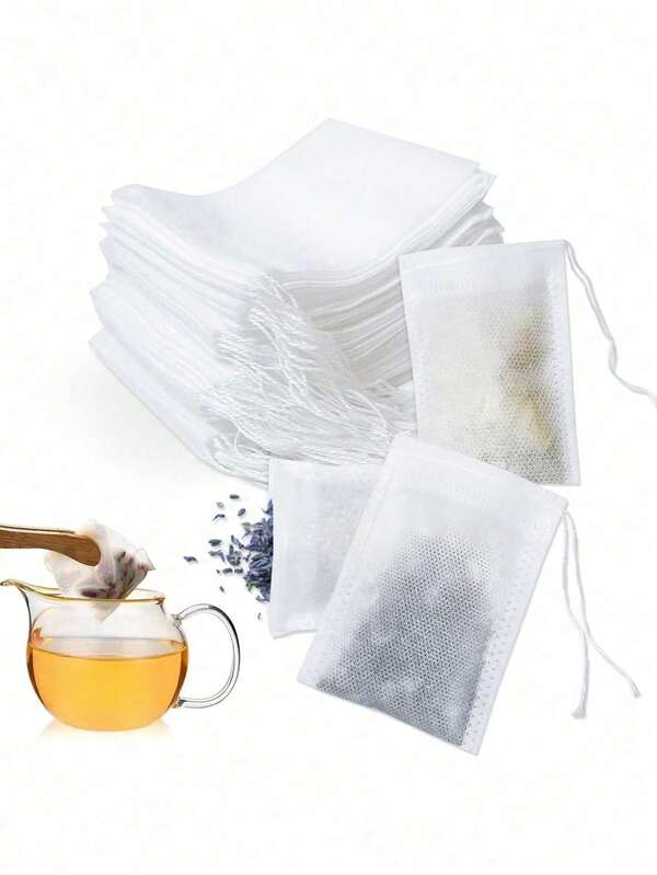 100pcs Multi-Functional Thick Tea Bags, Disposable Multi-Size Drawstring Non-Woven Fabric Filter Bags For Tea, Chinese Herbal Medicine, Soup Ingredients, Seasoning, Flower Tea, Foot Bath, Spices, Mosquito Repellent