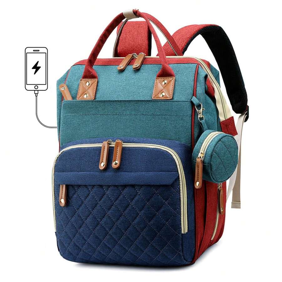 Baby Carrier Diaper Bag Essential Tote Bag For Baby Travel , Travel Storage Bag, Multi-Functional Waterproof Diaper Bag, Stroller Strap Pacifier Box - Blue-green - View 1