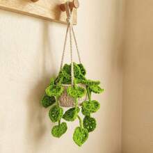 Crochet Plant Hanging Basket For Car Rear View Mirror Decor, Polyester, Light Green, Durable, Handmade, Cute Interior Aesthetic, Gift For Women - 粉紅色 - 查看 3