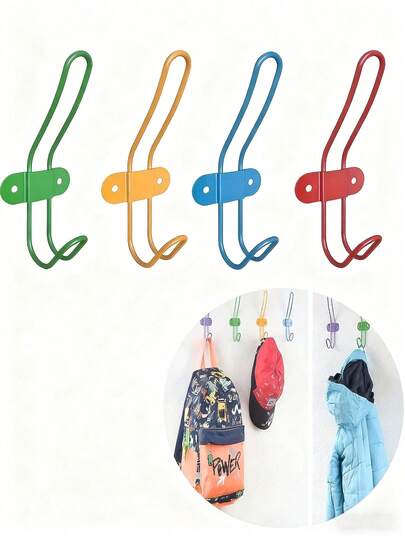 Crochets muraux pour manteaux - Porte-crochets en fer coloré durable, facile à installer, solution de rangement décorative et gain de place pour la chambre à coucher et la salle de jeux, convient pour accrocher des vêtements, des chapeaux et des sacs - Rouge/Jaune/Vert/Bleu, solution de rangement à la mode, accessoire facile à installer