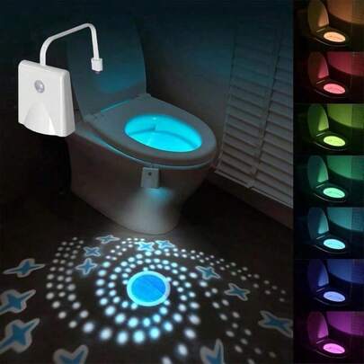 USB Rechargeable LED Toilet Night Light With Starry Sky Projection, Motion Sensor, 16 Color Options - Interesting Bathroom Decor Accessory Suitable For Young People And Adults, Toilet Decoration And Accessories