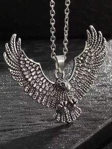 Men's Fashion Alloy Spread Wing Eagle Pendant Necklace, Punk Style Jewelry - Silver - View 4