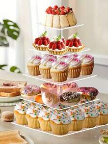 4-Tier Acrylic Cupcake Stand With LED Lights, Holds 52 Cupcakes, Suitable For Party, Wedding, Birthday, Baby Shower, Halloween, Graduation, Yellow Light - Clear - View 5