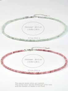 优雅天然石串珠项链，手工制作的粉红石英和草莓石英串珠项链，彩色疗愈能量平衡女士珠宝 - 彩色 - 查看 23
