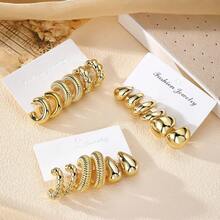18pcs CCB Earring Set, C-Shaped Tire Pattern Earrings, Jewelry Gift Set For Women - Gold - View 2